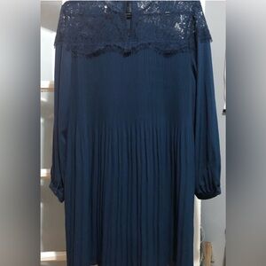 Zara dark teal blue lace and pleated dress , new